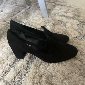 Lauren Ralph Lauren Jenifer Sheep leather black suede loafer block heel pump